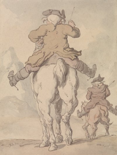 後ろから見た乗馬の2人の男性 作： Thomas Rowlandson